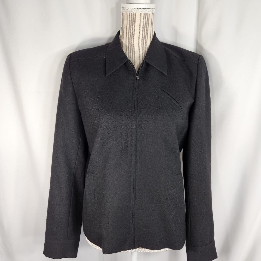 Troy Palm Desert 100% Wool Full Zip Black Jacket Size 6